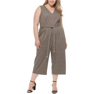 Tommy Hilfiger Womens Brown Houndstooth Jumpsuit Size 22W